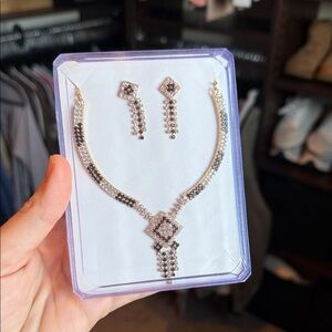 Gold & Black Crystal Necklace and Earrings Set | Formal Statement Jewelry